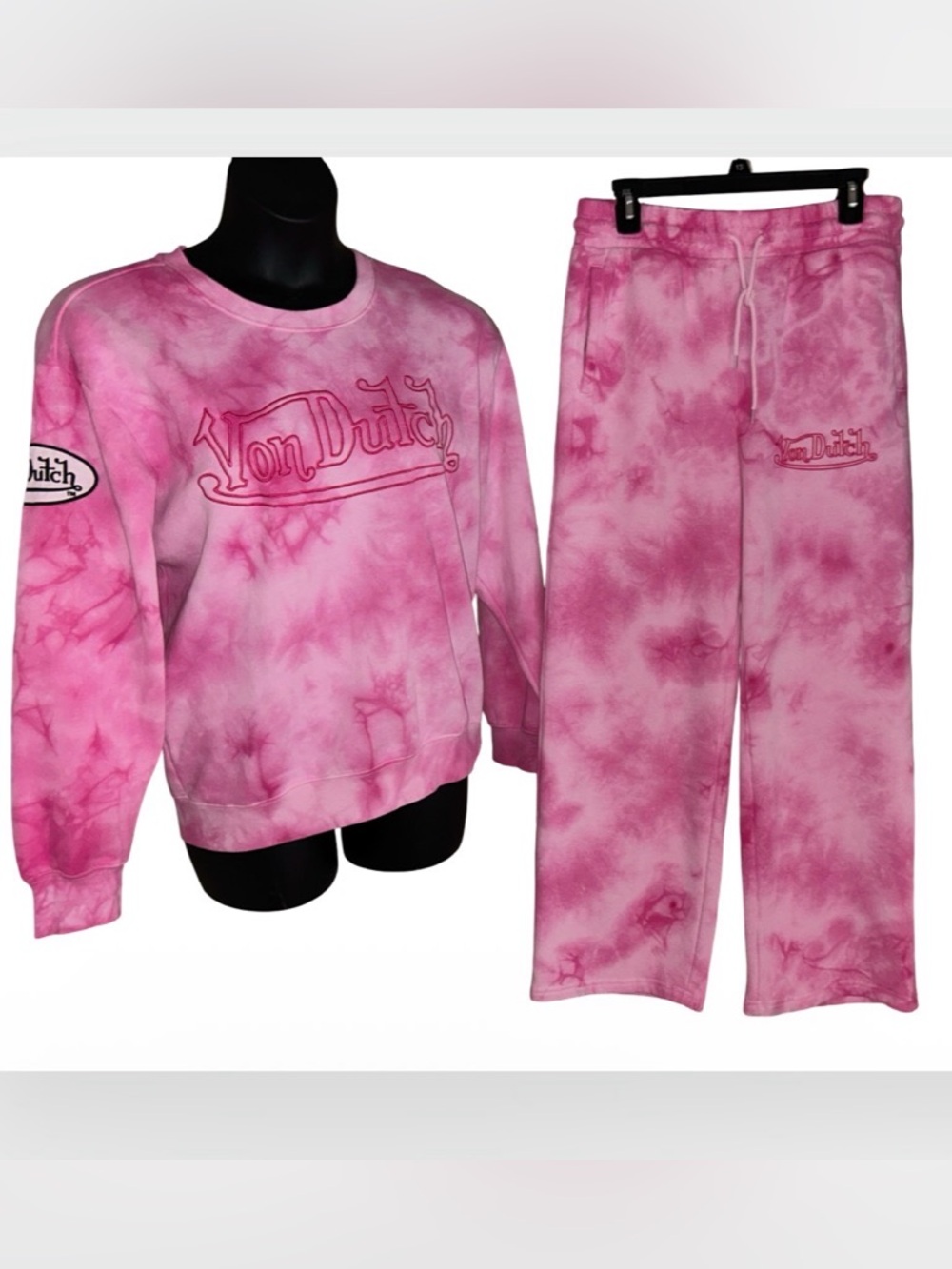 VON DUTCH LARGE PINK TIE DYE FLEECE TRACKSUIT SWEATSUIT NWT